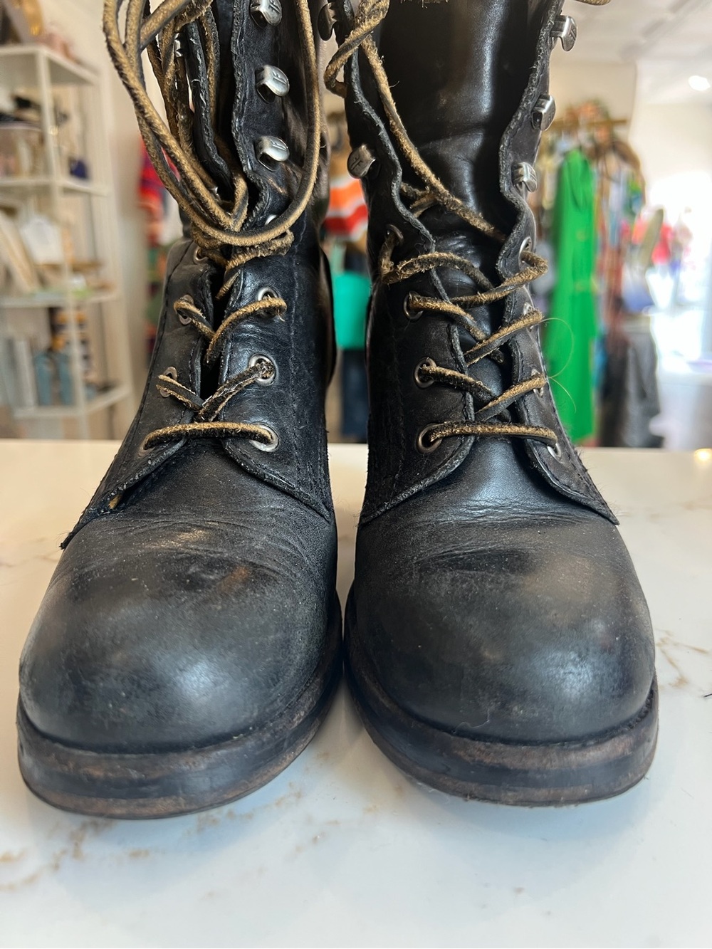 Frye Women's Black Leather Lace-Up heeled Boots - Picture 2 of 5